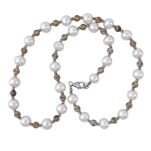 Estate Sterling Silver 925 White Pearl Beaded Necklace 18" - Picture 4 of 6